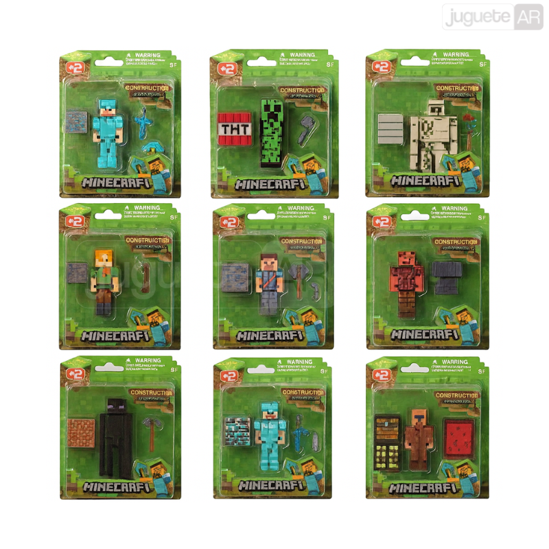 SET X12 MUÑECOS DE MINECRAFT + 12 BLOQUES + ACCESORIOS
