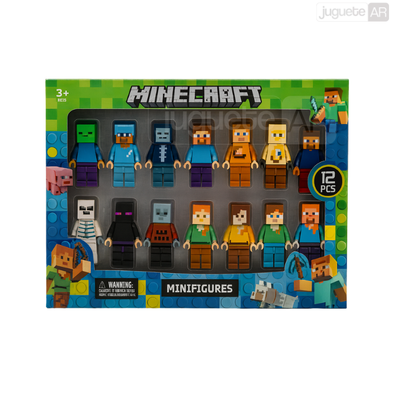 SET X12 MUÑECOS DE MINECRAFT + 12 BLOQUES + ACCESORIOS